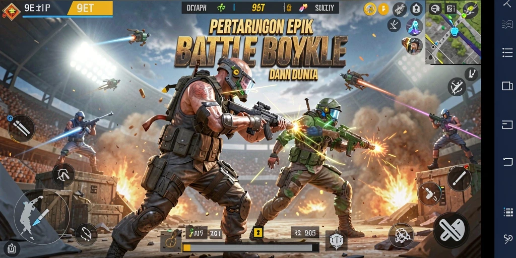 Screenshot menunjukkan aksi seru dari gameplay Battle Royale di 9ET.