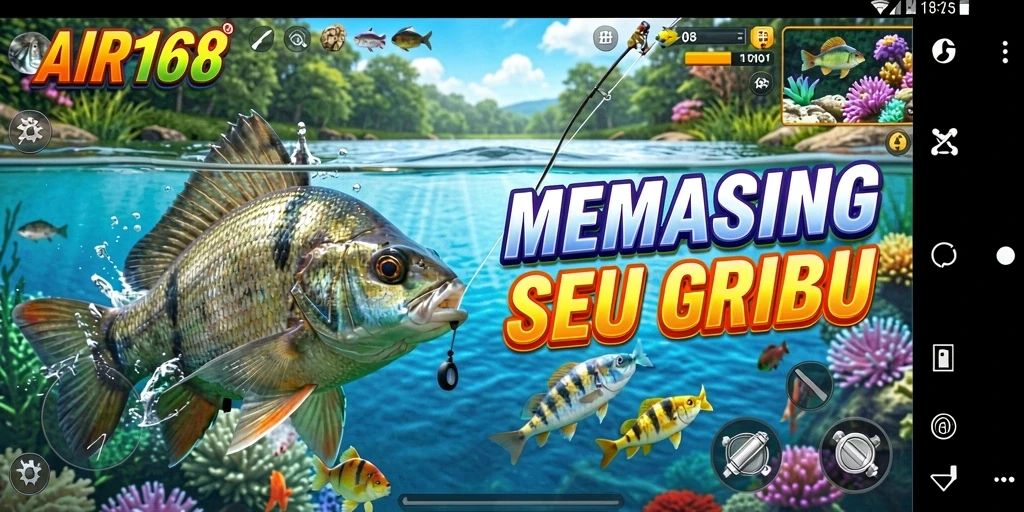 Gameplay realistis memancing di AIR168 dengan ikan-ikan beragam.