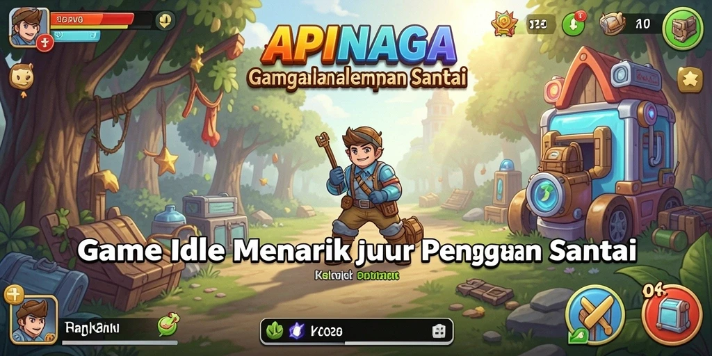 Screenshot gameplay APINAGA menunjukkan pengalaman santai dan interaktif dengan elemen Idle.