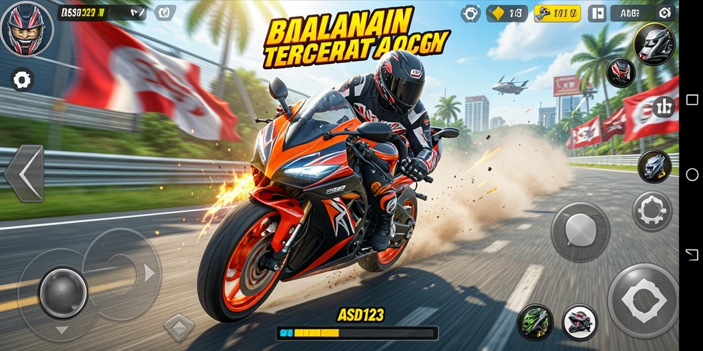 Screenshot gameplay <strong>ASD123</strong> menampilkan aksi balapan motor yang mendebarkan.