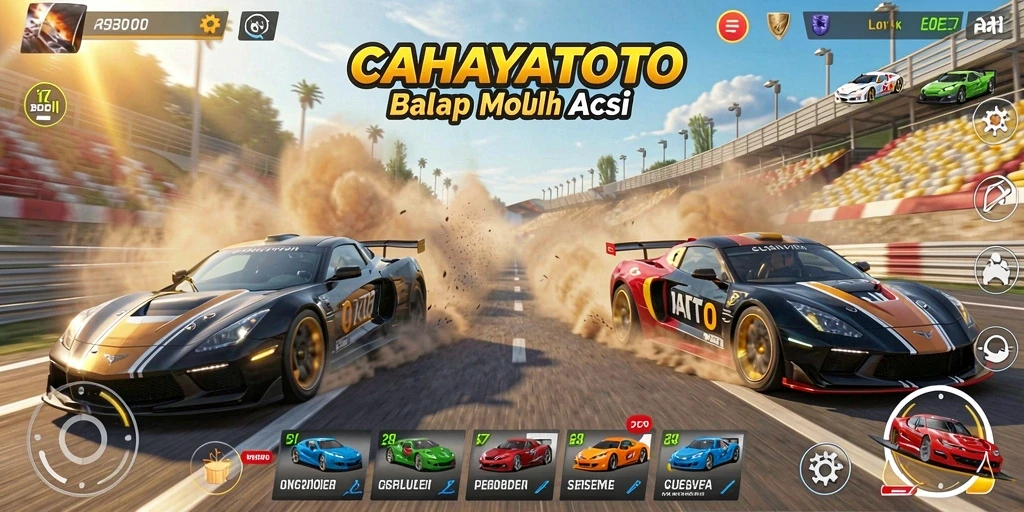 Screenshot utama CAHAYATOTO menampilkan aksi balapan yang mendebarkan.