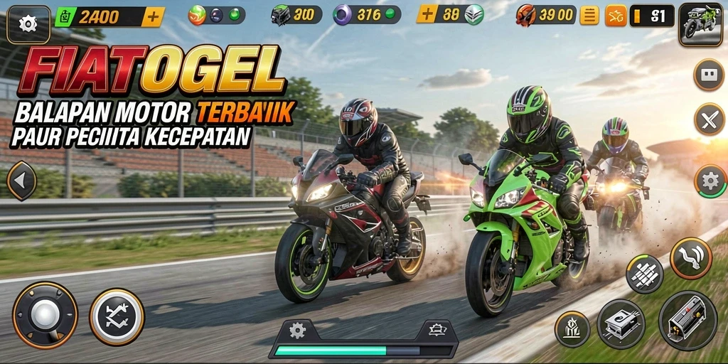 Gameplay seru FIATOGEL dengan balapan motor yang mendebarkan.