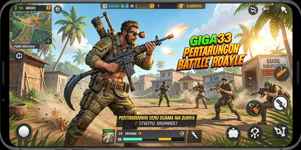 Screenshot GIGA33 menampilkan aksi pertempuran mendebarkan dalam Battle Royale.