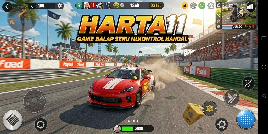 Tampilan gameplay memukau dalam HARTA11 dengan aksi balapan yang intens.