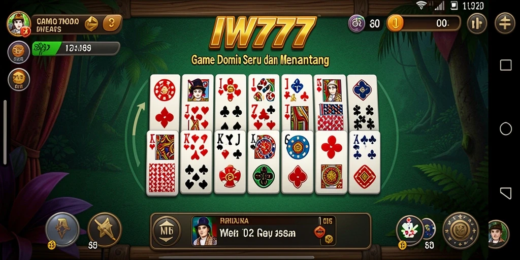 Screenshot utama IW777 menampilkan suasana pertandingan Domino yang seru.