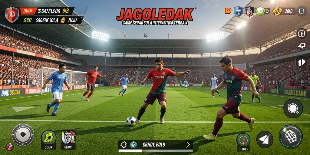 Screenshot gameplay JAGOLEDAK dengan aksi sepak bola seru.