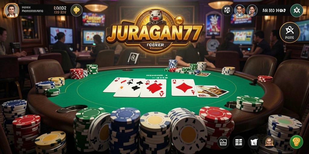Tampilan gameplay menarik dalam aplikasi poker JURAGAN77.