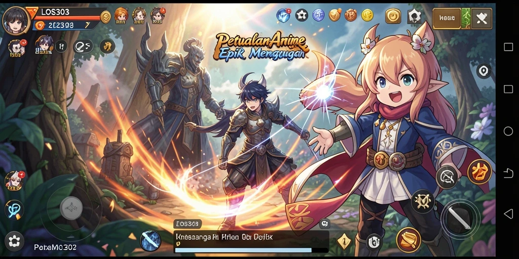 Screenshot gameplay LOS303 menampilkan aksi pertarungan seru dan karakter Anime.