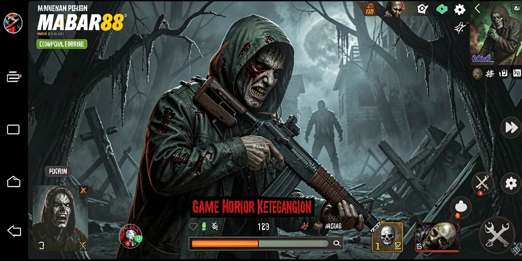 Tampilan gameplay menegangkan MABAR88 dalam suasana yang kelam.