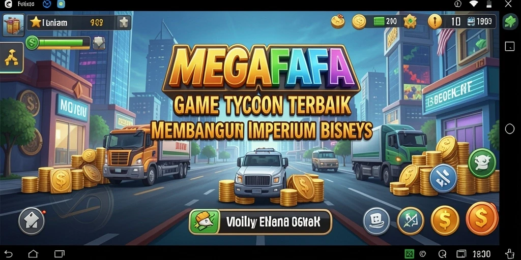 Tampilan gameplay <strong>MEGAFAFA</strong> yang menampilkan pengelolaan bisnis yang seru.