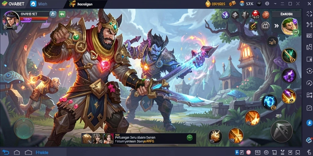 Screenshot gameplay OVABET menampilkan pertarungan epik dalam dunia ARPG.