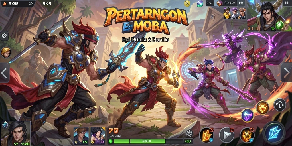 Tangkapan layar gameplay RK55 yang menampilkan pertarungan seru antar tim.
