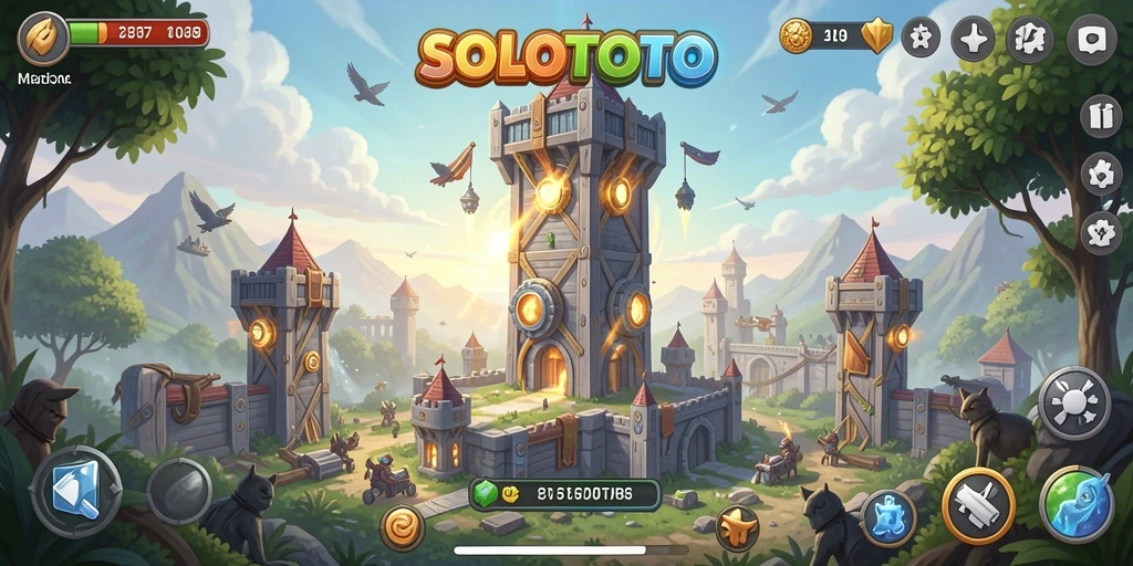 Tangkapan layar gameplay SOLOTOTO yang menampilkan aksi Tower Defense yang mendebarkan.