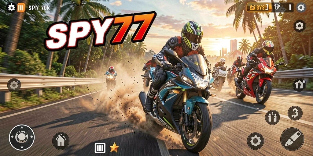 Tampilan screenshot SPY77 menampilkan aksi balapan motor yang mendebarkan.