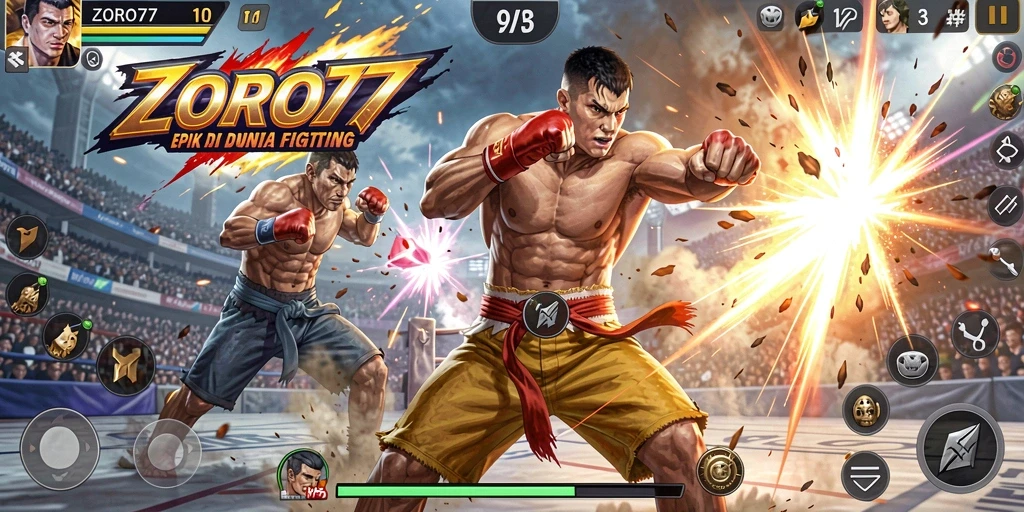 Screenshot gameplay ZORO77 menampilkan aksi pertarungan yang mendebarkan.